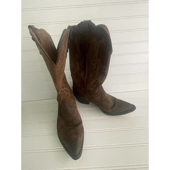 Justin Buck Mens Buck Brown Leather Cowboy Western Boots 8.5B - Picture 1 of 13